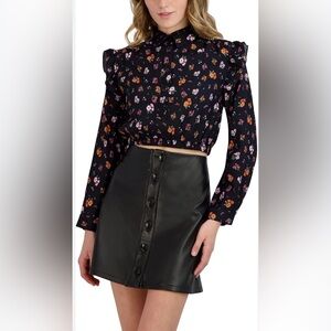 BCBGENERATION Ruffle Shoulder Floral Print Button-Up Top.
